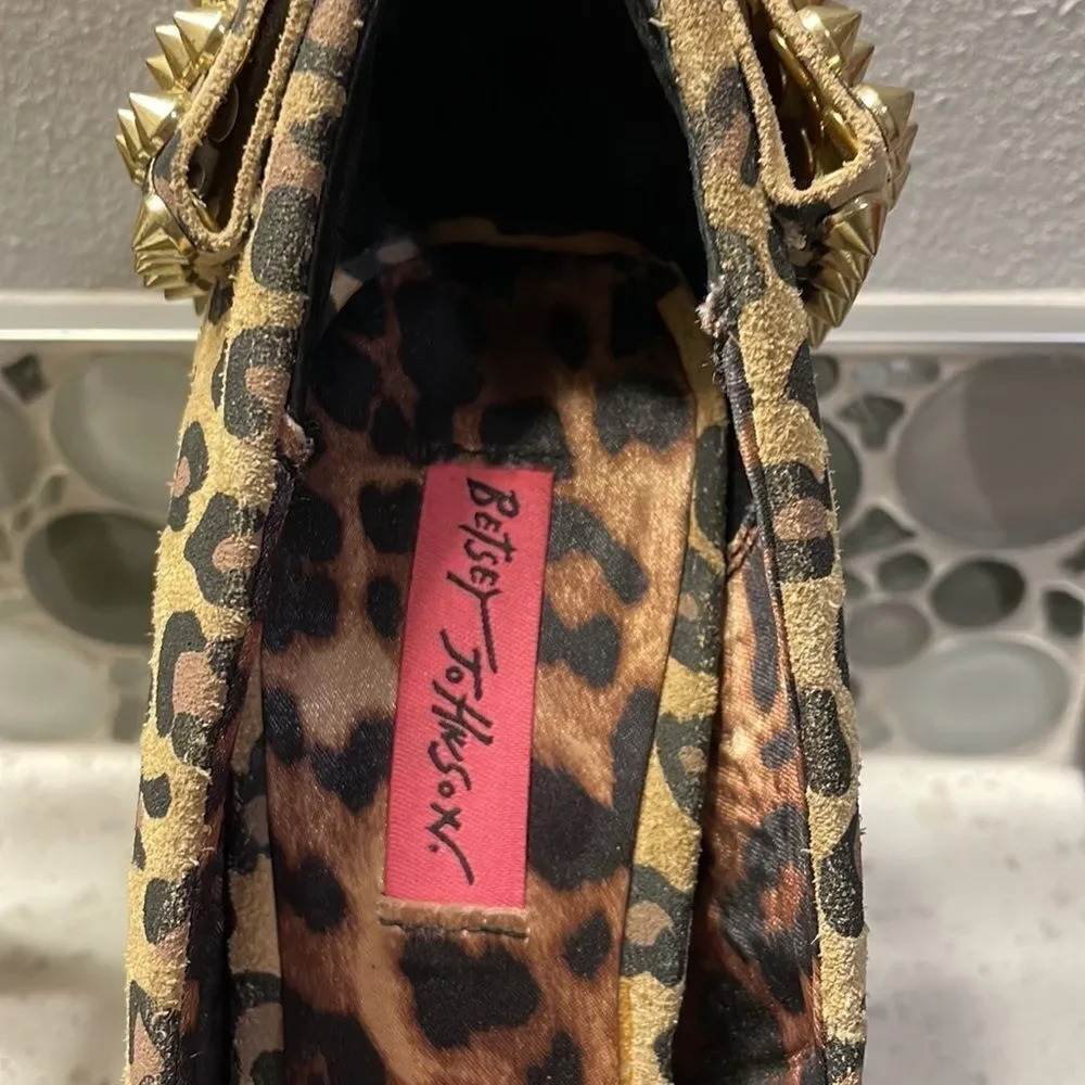 Betsey Johnson Women's Leopard Print Platform Heels + Gold Spikes - Picture 4 of 13